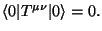 $
\langle 0\vert T^{\mu \nu}\vert \rangle = 0.
$