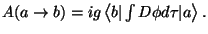 $
A(a\rightarrow b) = ig \left\langle b \vert \int D \phi d\tau \vert a \right\rangle.
$