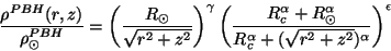 \begin{displaymath}
\frac{\rho^{PBH}(r,z)}{\rho_{\odot}^{PBH}} = \left(
\frac{...
...alpha}{R_c^\alpha +
(\sqrt{r^2+z^2})^\alpha}
\right)^\epsilon
\end{displaymath}