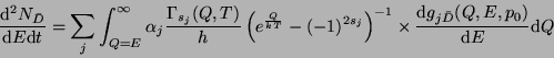 \begin{displaymath}\frac{{\rm d}^2N_{\bar{D}}}{{\rm d}E{\rm d}t}=
\sum_j\int_{Q=...
...-1}
\times\frac{{\rm d}g_{j\bar{D}}(Q,E,p_0)}{{\rm d}E}{\rm d}Q\end{displaymath}