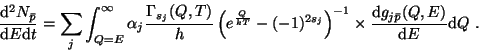 \begin{displaymath}\frac{{\rm d}^2N_{\bar{p}}}{{\rm d}E{\rm d}t}=
\sum_j\int_{Q=...
...{-1}
\times\frac{{\rm d}g_{j\bar{p}}(Q,E)}{{\rm d}E}{\rm d}Q~.
\end{displaymath}