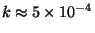 $k\approx 5\times 10^{-4}$