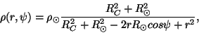 \begin{displaymath}\rho(r,\psi)=\rho_{\odot}\frac{R_C^2+R_{\odot}^2}{R_C^2+R_{\odot}^2-2rR_{\odot}
cos\psi+r^2},\end{displaymath}