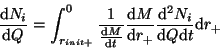 \begin{displaymath}\frac{{\rm d}N_i}{{\rm d}Q}
= \int_{r_{init +}}^0\frac{1} {\f...
...}{{\rm d}r_+} \frac{{\rm d}^2N_i} {{\rm d}
Q{\rm d}t}{\rm d}r_+\end{displaymath}