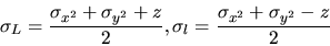 \begin{displaymath}D=\sqrt{<x>^2+<y>^2},b=\sqrt{\frac{(1+d/z)<x>^2+(1-d/z)<y>^2}{2}-\frac{2\sigma_{xy}<x><y>}{z}}\end{displaymath}